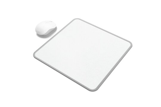 Blank White Mouse Pad Mockup with Computer Mouse Isolated on White Background