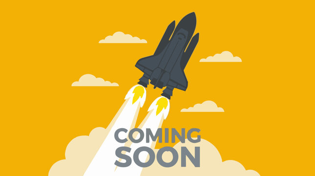 Coming Soon concept with launching space shuttle illustration
