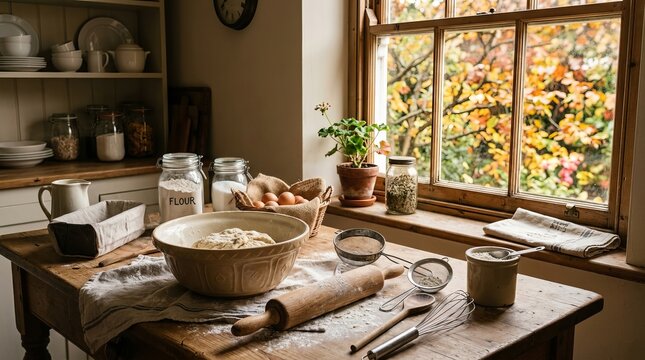 Home Baking Table with Warm Window Light