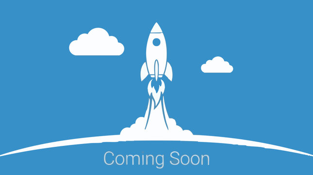 Rocket launching to the sky with clouds and 'Coming Soon' message