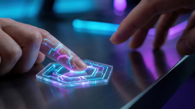 Finger touch hologram interface digital technology futuristic innovation diabetes management