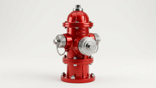 Bright red fire hydrant with dual side nozzles.