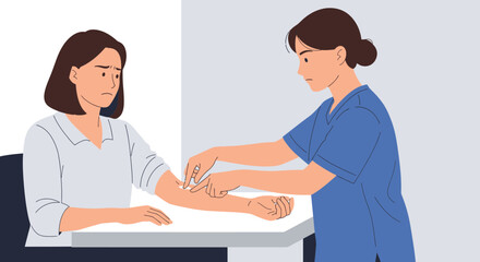 Fototapeta premium Nurse Examining Patient's Arm, Medical Checkup