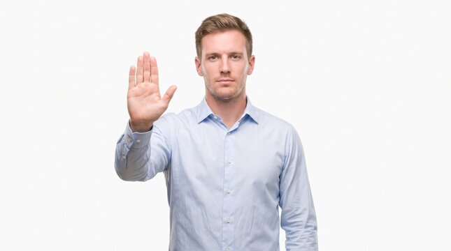Man showing stop and caution sign with outstretched hand, ai generated