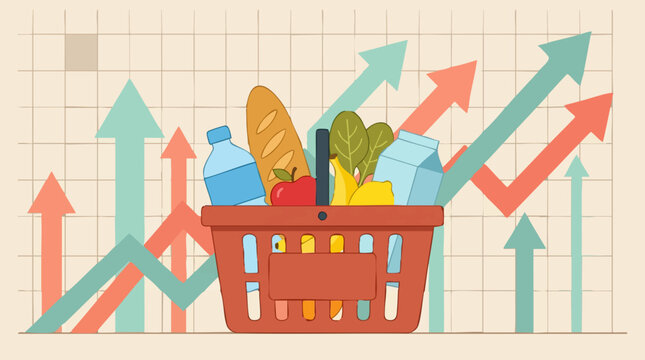 Illustration of Rising Food Prices and Grocery Inflation on a Chart