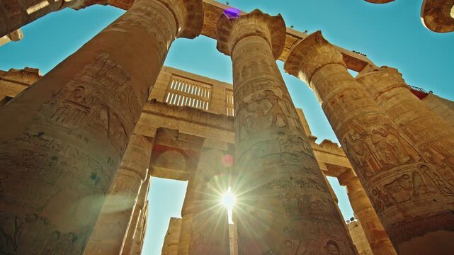 Sunburst Between Figural Relief Columns at Karnak Temple
