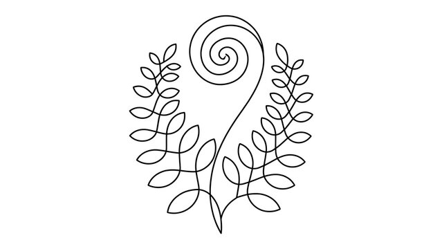 Elegant fern and spiral line art on white background.