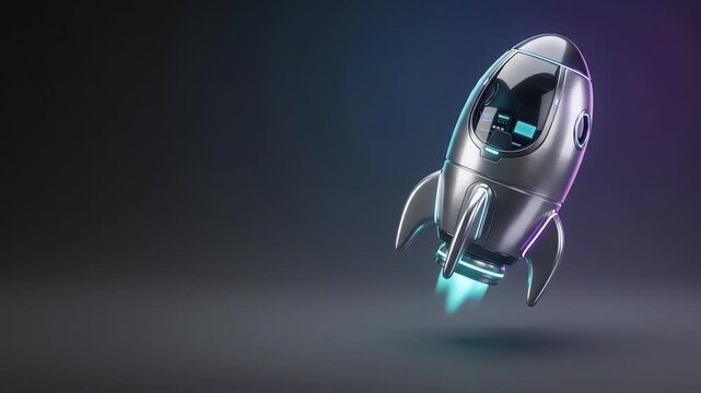 Futuristic Rocket Launch Icon with Neon Glow on Dark Background