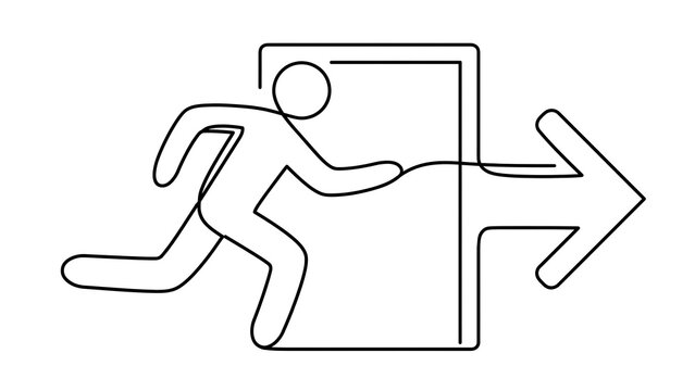 Emergency exit sign with running man white background.