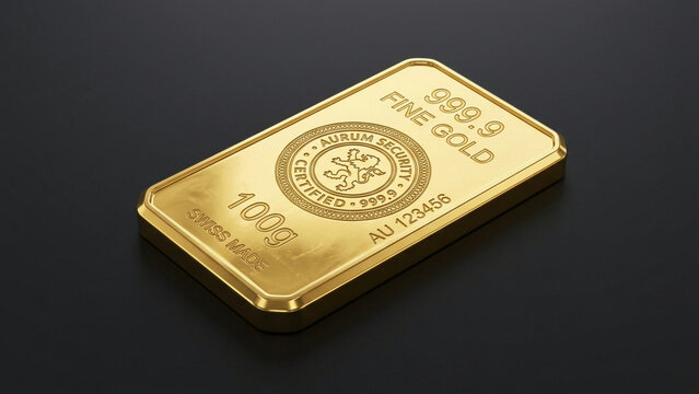 Shiny gold bar with embossed design on black.