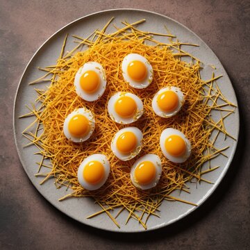 traditional thai shredded egg yolk sweet foi thong woven into golden