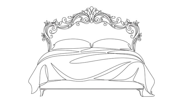 Elegant ornate bed illustration white background.