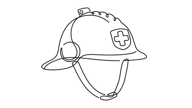 Firefighter helmet line art white background.