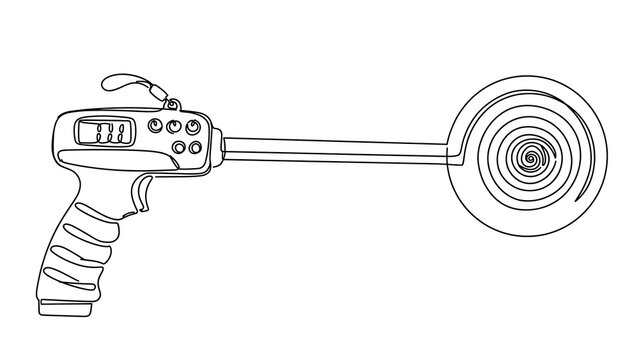 Futuristic ray gun with spiral beam white background.