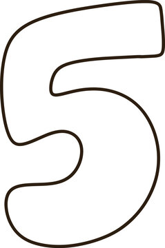 Cute number five bold hand drawn digital illustration minimalist white cartoon font for decoration