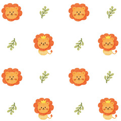 Naklejka premium Seamless Pattern Lion and Leave Nature Cute Illustration for Baby Boy Fabric