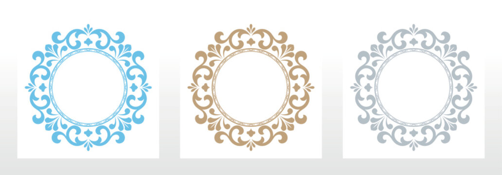Set of decorative frames Elegant vector element for design in Eastern style, place for text. Floral colored frames. Lace illustration for invitations and greeting cards