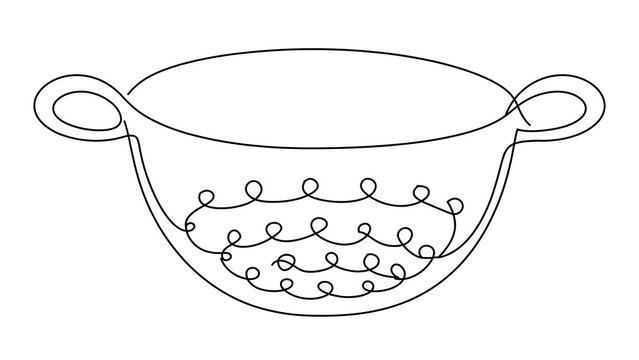 Hand drawn bowl with handles white background.