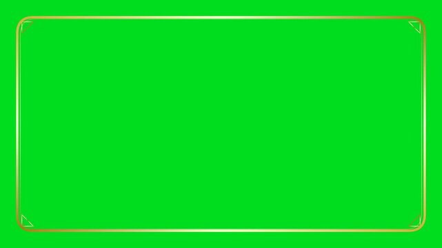 Elegant golden rectangular border frame isolated on a vibrant green background