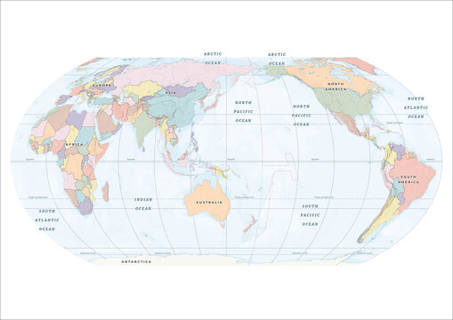 Equal Earth Asia Pasific Projection World Map