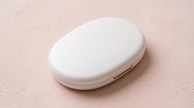 Minimalist white portable charging case and compact electronic organizer accessory on pastel background