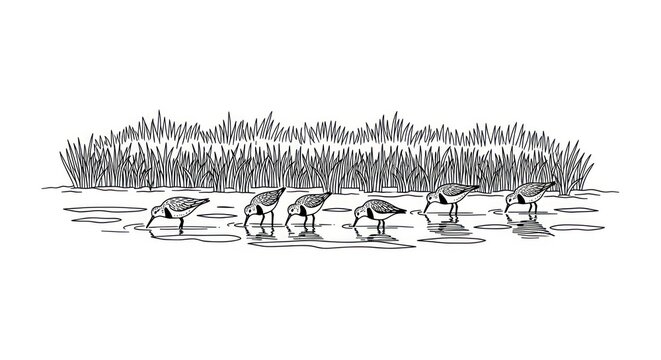 Birds in a serene wetland environment.