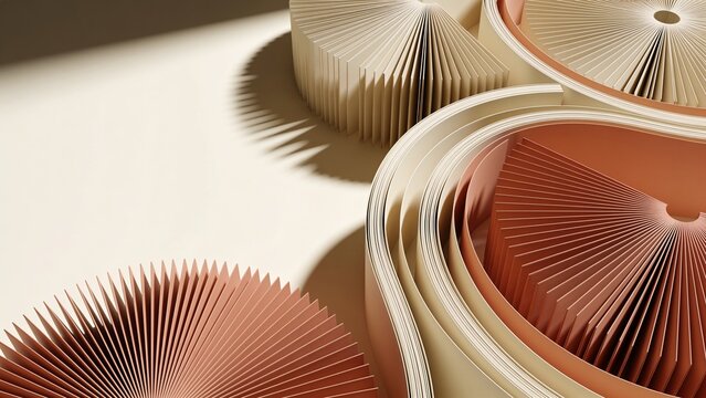 Abstract Paper Fan Craft Background in Neutral Beige and Terracotta Earth Tones Top View Texture
