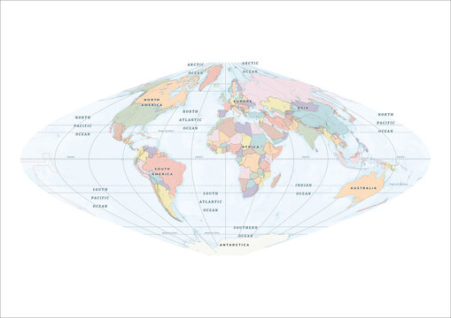 Sinusoidal Projection World Map Illustration