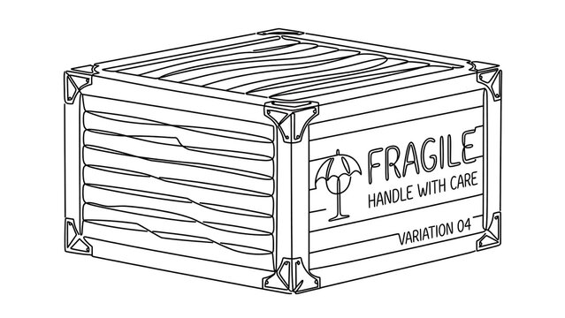 Fragile wooden crate illustration white background.