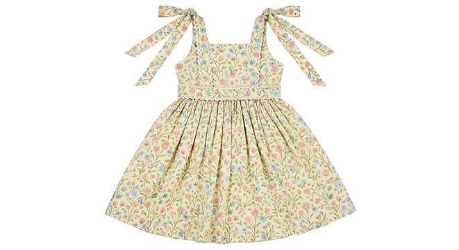 Light green floral tie shoulder dress with ruffles