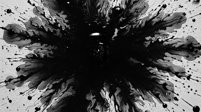 Black ink splash abstract background with dynamic paint splatter effect on textured surface