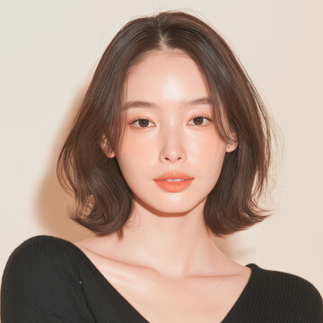美容, 女性, 若い女性, スキンケア, 化粧品, ビューティー, 美肌, ポートレート, クローズアップ, メイク, ナチュラルメイク, ツヤ肌, 透明感, 清潔感, モデル, 美容広告, コスメ広告, 美容液, 保湿, フェイスケア, 肌ケア, ベースメイク, ファンデーション, リップメイク, アイメイク, ヘアケア, ヘアスタイル, ボブヘア, ミディアムヘア, ブラウンヘア, 黒い服, 