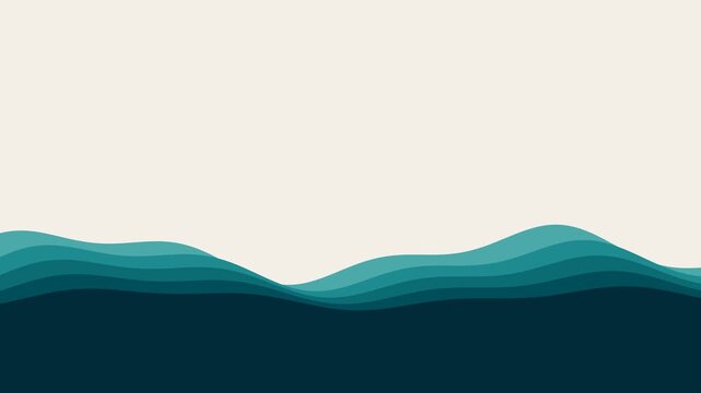 Minimalist digital illustration featuring layered teal ocean wave patterns
