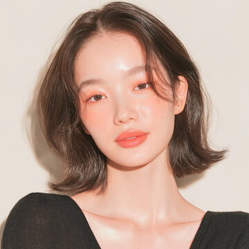 美容, 女性, 若い女性, スキンケア, 化粧品, ビューティー, 美肌, ポートレート, クローズアップ, メイク, ナチュラルメイク, ツヤ肌, 透明感, 清潔感, モデル, 美容広告, コスメ広告, 美容液, 保湿, フェイスケア, 肌ケア, ベースメイク, ファンデーション, リップメイク, アイメイク, ヘアケア, ヘアスタイル, ボブヘア, ミディアムヘア, ブラウンヘア, 黒い服, 