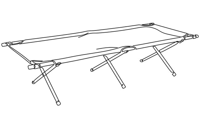 Folding camping cot isolated on white background.