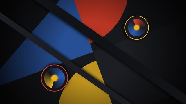 Abstract geometric composition with intersecting colorful circular segments