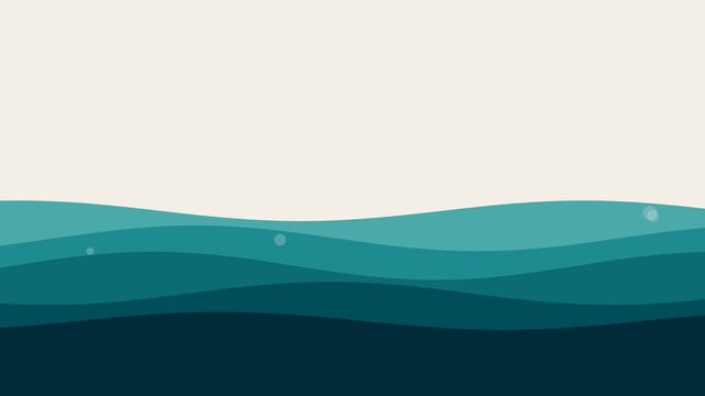 Minimalist illustration of ocean waves layered in shades of teal blue