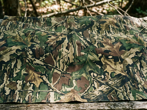 Forest Camouflage Patterned Fabric for Hunting and Outdoor Gear in Natural Woodland Setting