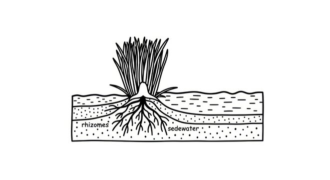 Cross section of plant roots growing.