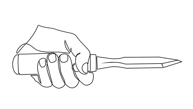 Hand holding knife illustration white background.