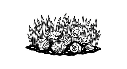 Snails in a grassy wet environment. © Bak