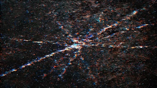 Abstract digital glitch art with bright colorful pixelated light streaks and distorted noise effect