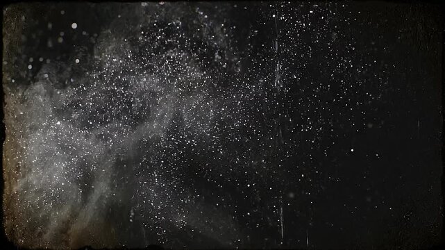 White powder explosion with dust particles on black background dynamic energy motion
