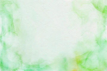 Obraz premium Light green watercolor texture background with white center. Abstract fresh spring fluid paint wash backdrop for elegant minimal design.