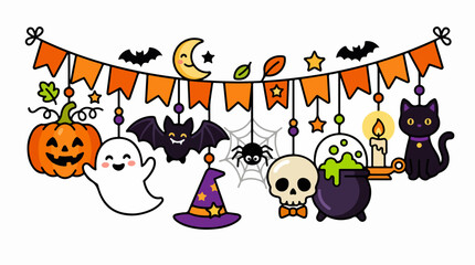 Fototapeta premium Colorful Halloween Decorations and Icons