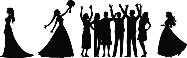 Fototapeta premium Silhouettes of diverse people in business attire, standing in line suits