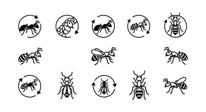 Insect icons set black and white.