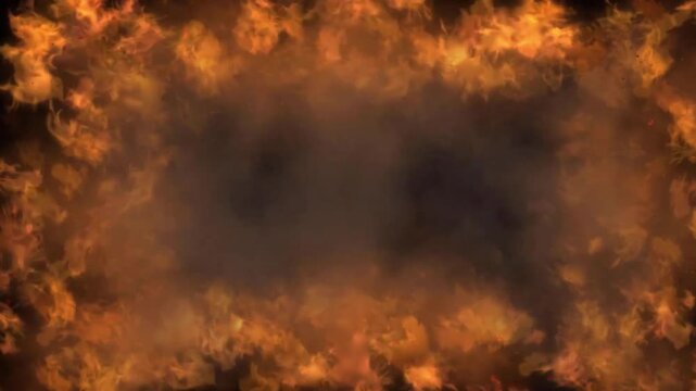 Fiery flame frame border burning loop animation background