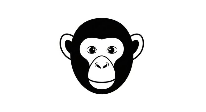 Monkey Face Cartoon Black White Illustration.