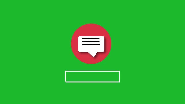 Green screen animation of red circular comment button with white speech bubble icon and Comment text, isolated chroma key background for web design, motion graphics, video
